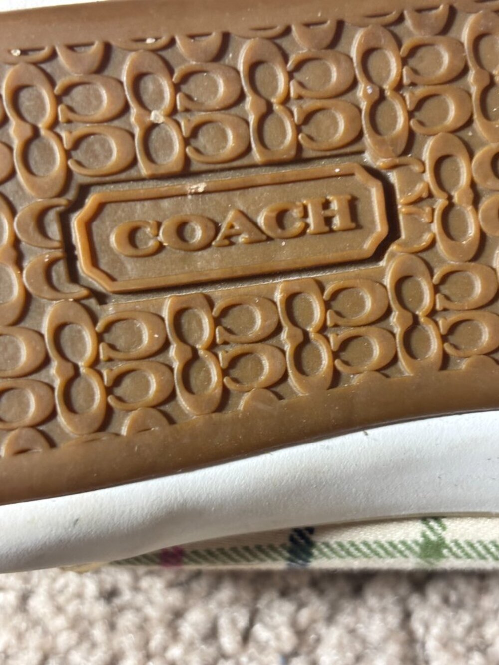 Coach Plaid Sneakers Size 7B Gold Trim Lace Up Casual Shoes - Picture 7 of 9